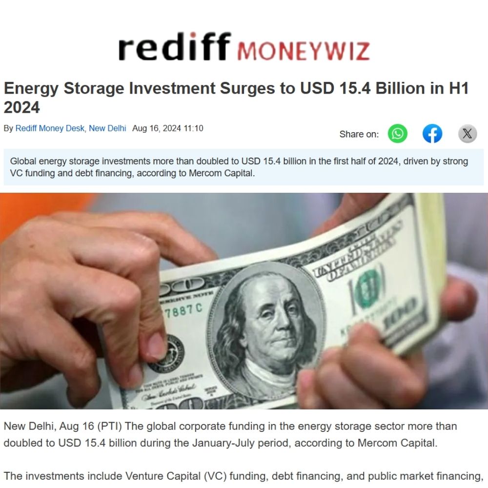 Energy Storage Investment Soars to USD 15.4 Billion in 2024 First Half