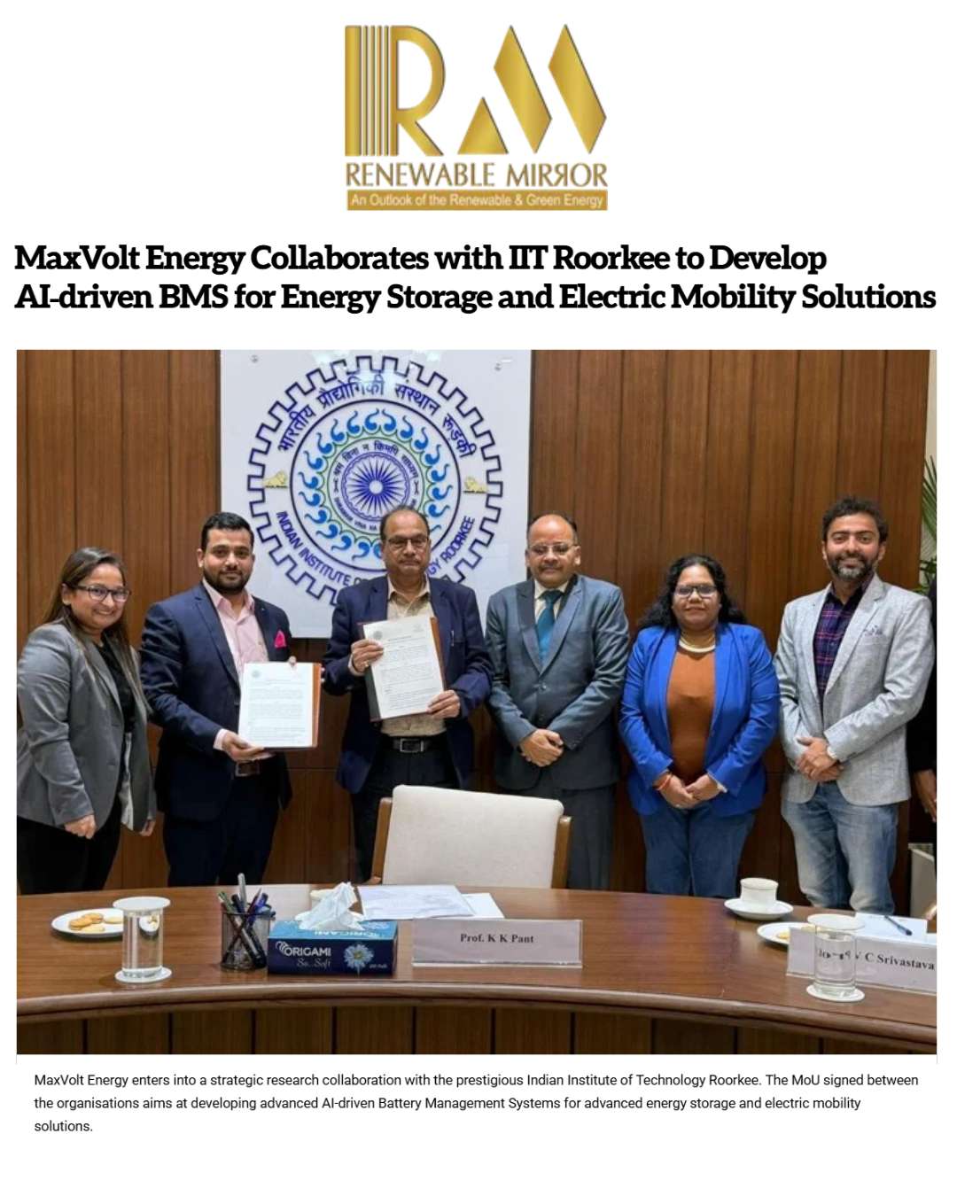 MaxVolt Energy & IIT Roorkee Forge Pathbreaking AI-Powered BMS for Smarter Energy Storage and EVs