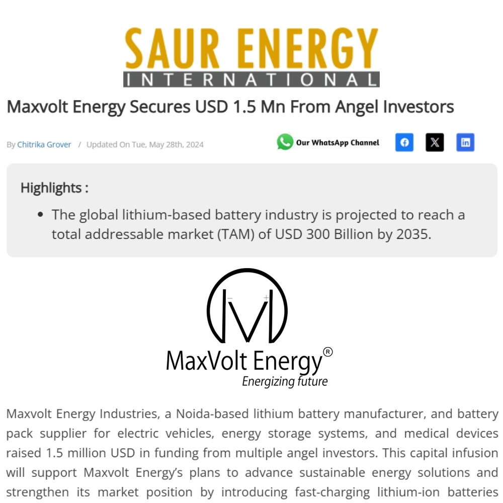 Maxvolt Energy Attracts $1.5M Investment to Revolutionize Lithium Batteries