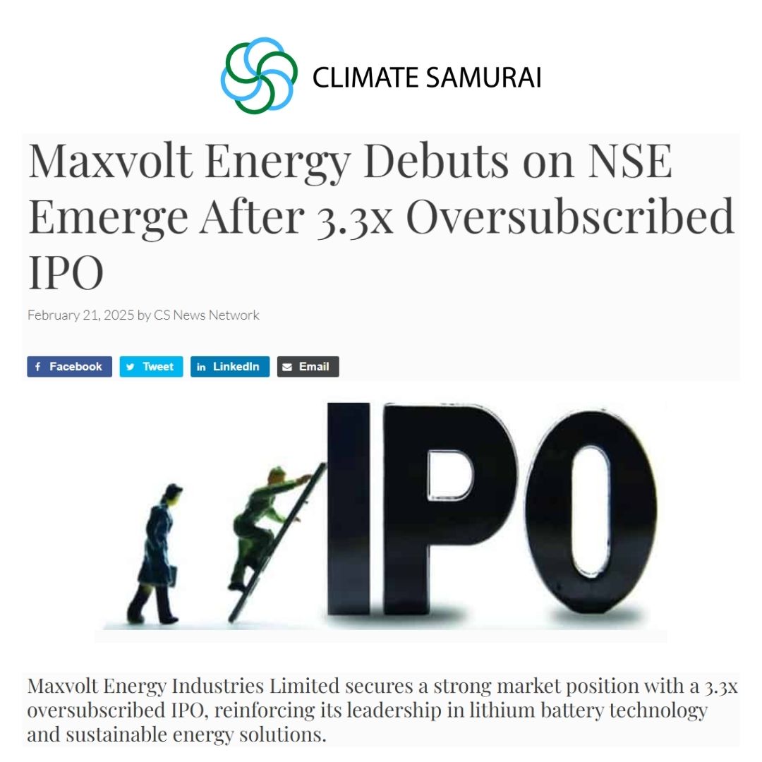 Maxvolt Energy Debuts on NSE Emerge After 3.3x Oversubscribed IPO