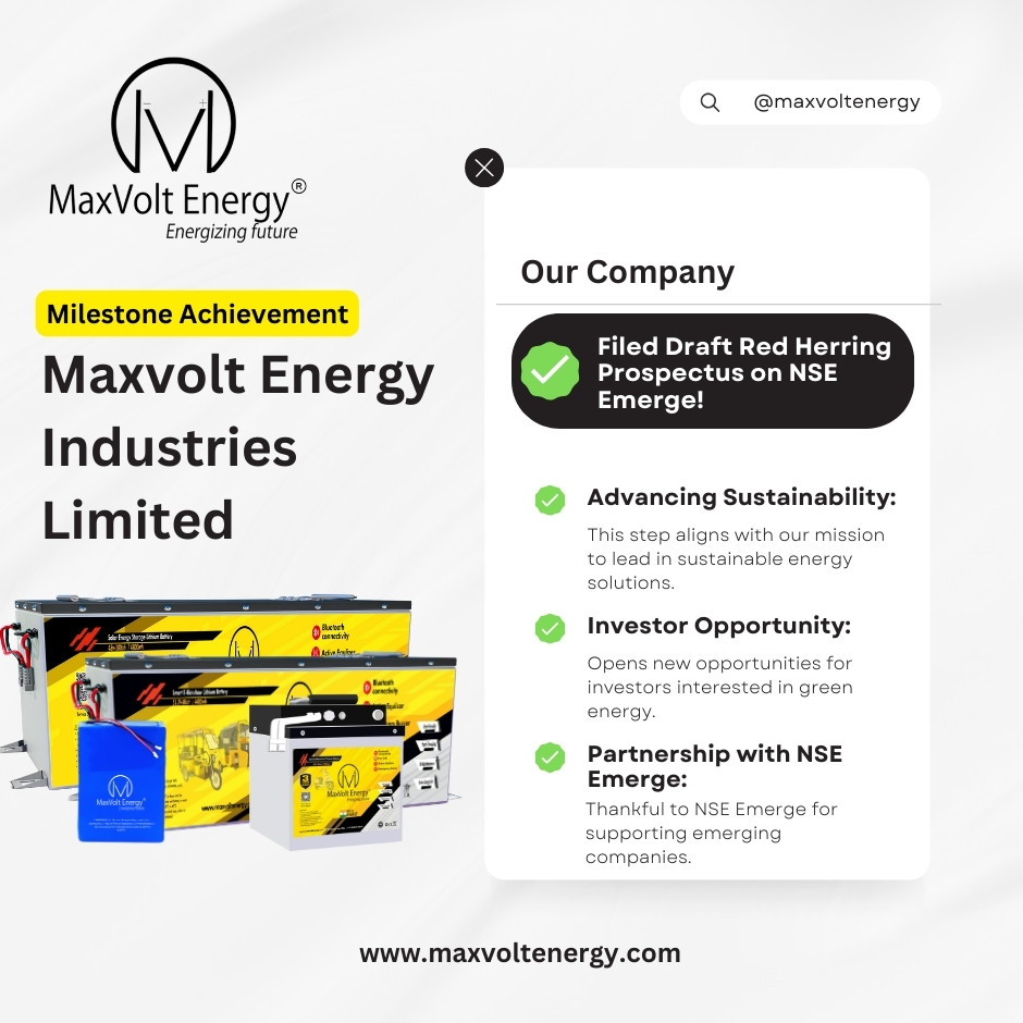 MaxVolt Energy Files Draft Red Herring Prospectus on NSE Emerge: A Milestone on Our Path to Growth and Sustainability