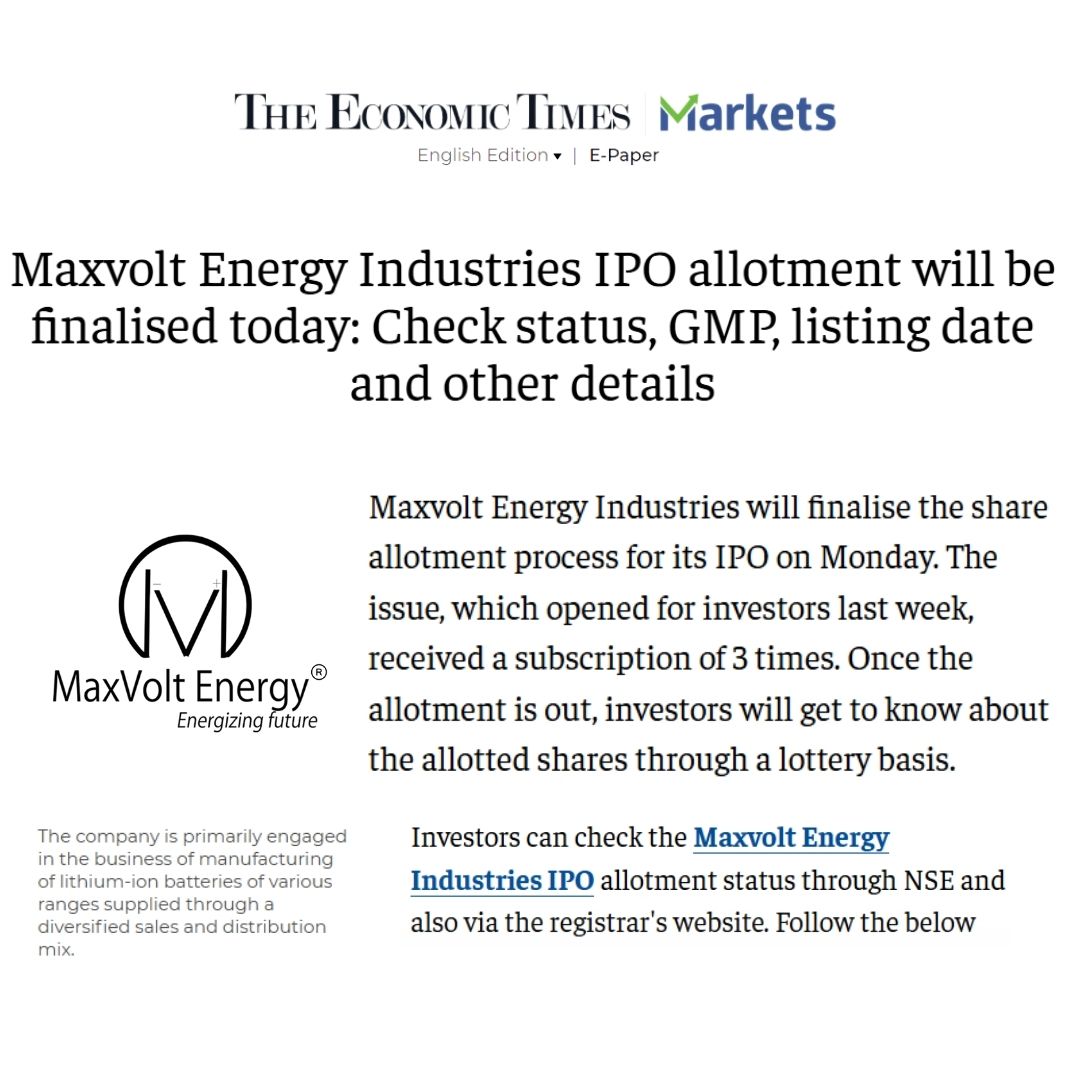 Maxvolt Energy IPO Allotment Announced as Listing Date Nears