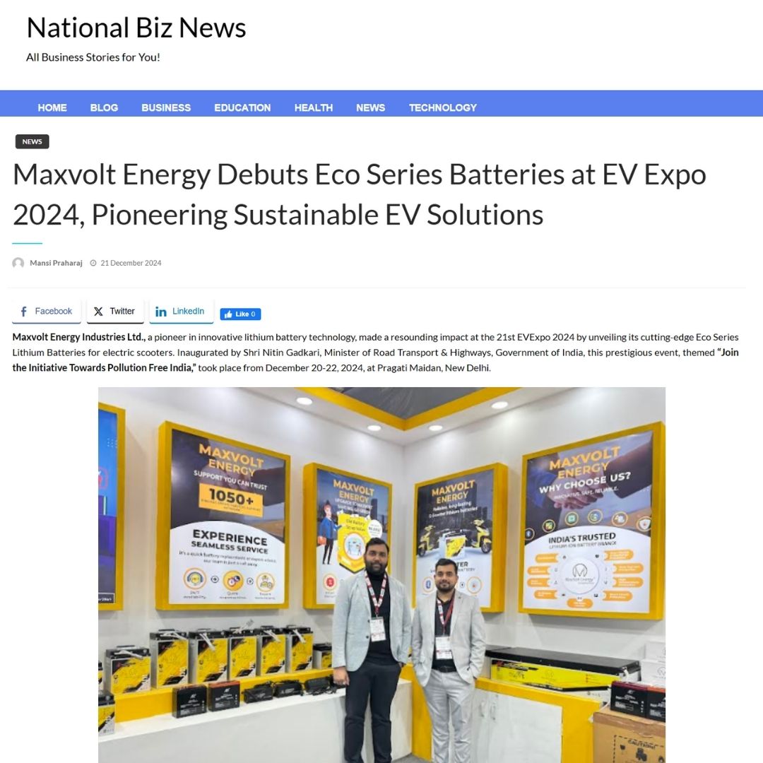 Maxvolt Energy Launches Eco Series Batteries at EV Expo 2024, Paving the Way for Sustainable E-Scooter Solutions