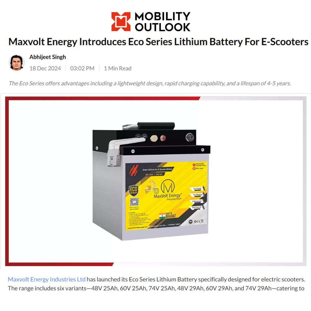 Maxvolt Energy Launches Eco Series Lithium Batteries for E-Scooters