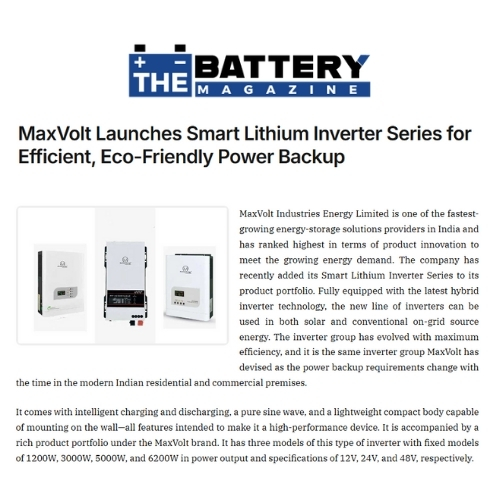 MaxVolt Energy Launches Smart Lithium Inverter Series for Efficient, Eco-Friendly Power Backup