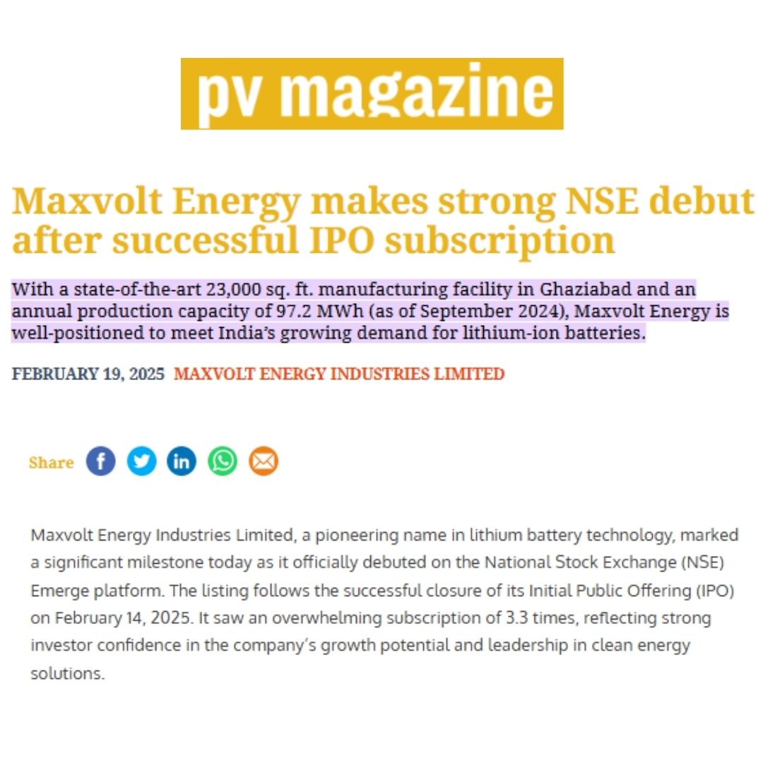 Maxvolt Energy Makes Strong NSE Debut After Oversubscribed IPO