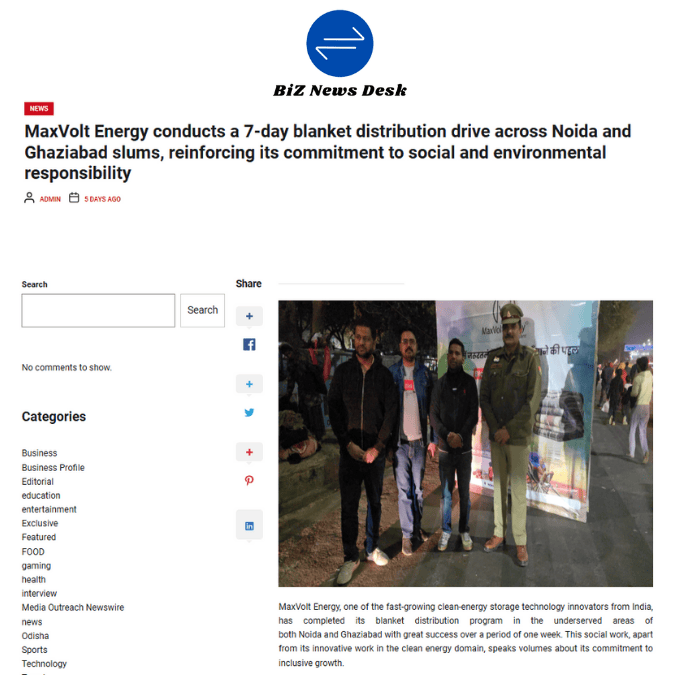 Maxvolt Energy Reinforces Commitment to Social Welfare with a 7-Day Blanket Distribution Drive in Noida and Ghaziabad