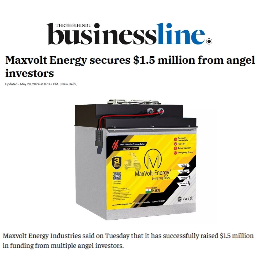 Maxvolt Energy Secures $1.5 Million to Drive Lithium Battery Innovation and Sustainability