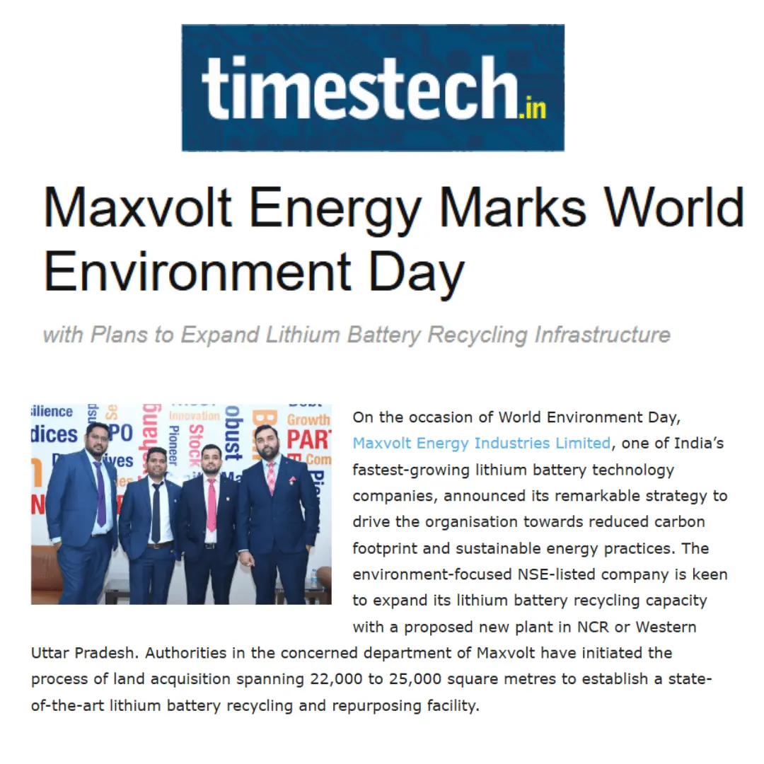 Maxvolt Energy Unveils Bold Battery Recycling Expansion to Mark World Environment Day