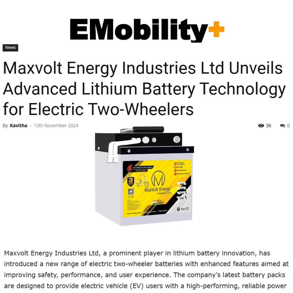 Maxvolt Energy Unveils Next-Gen Batteries for Safer, Smarter E-Two Wheelers