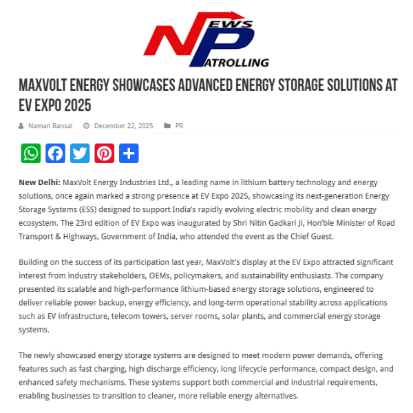MaxVolt Energy Unveils Next-Generation Energy Storage Systems at EV Expo 2025