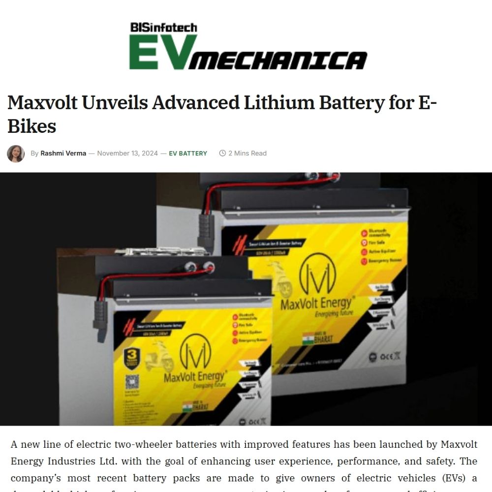 Maxvolt Launches Advanced Lithium Batteries for E-Bikes