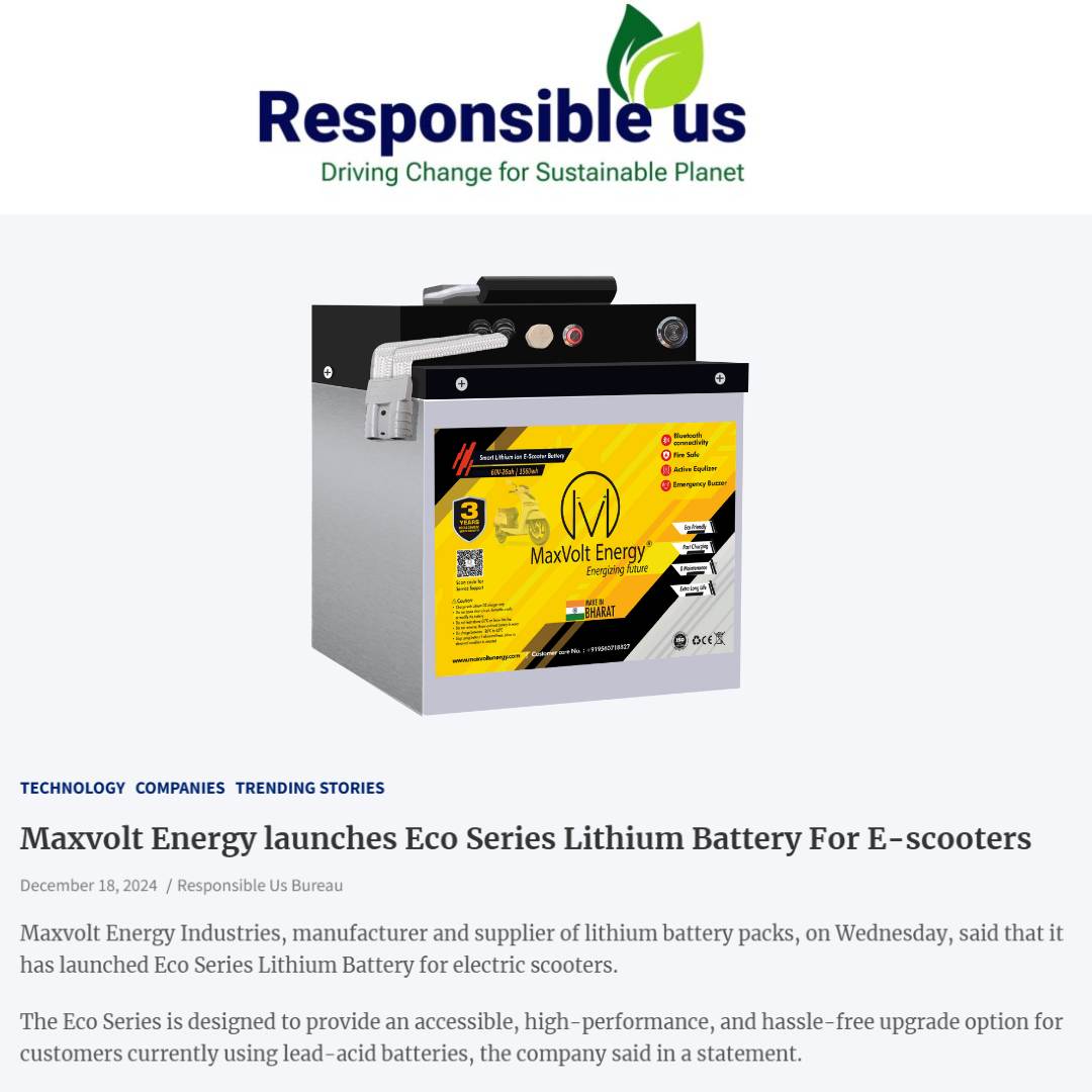 Maxvolt Launches Eco Series Lithium Batteries for E-Scooters