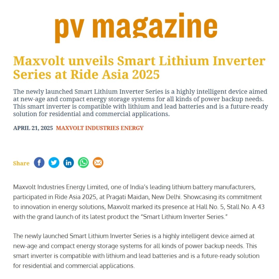 Maxvolt Launches Smart Lithium Inverter Series at Ride Asia 2025