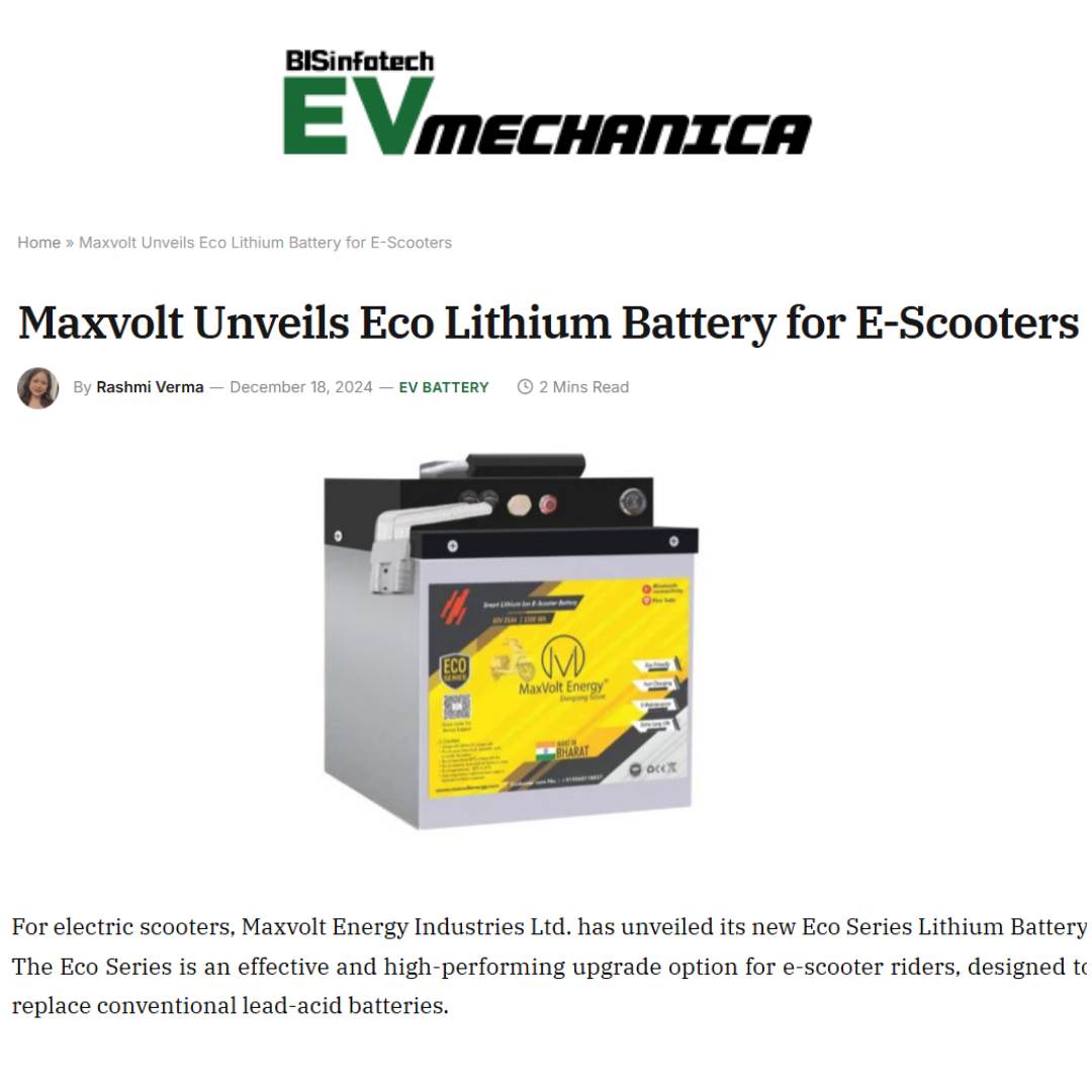 Maxvolt Unveils Eco Series Lithium Batteries for E-Scooters