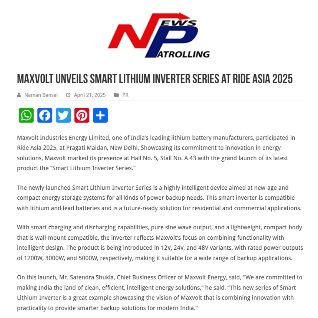 Maxvolt Unveils Future-Ready Smart Lithium Inverter Series at Ride Asia 2025