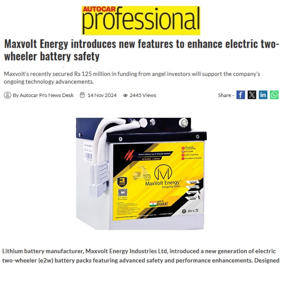 Maxvolt Unveils Smart Battery Tech for Safer Electric Two-Wheelers