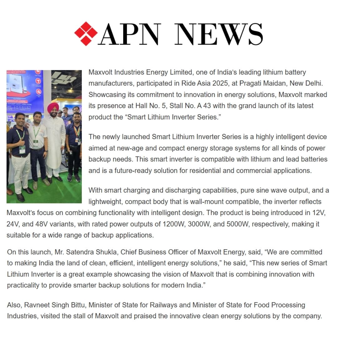 Minister Ravneet Singh Bittu Commends Maxvolt’s Smart Lithium Inverter at Ride Asia 2025